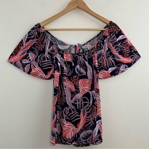 Chic Red & Blue Ruffled Blouse